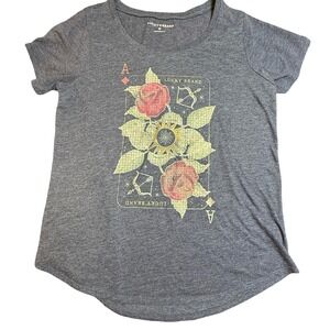 Lucky Brand Womens Ace of Hearts Rose Graphic T-Shirt Celestial Zodiac Navy M